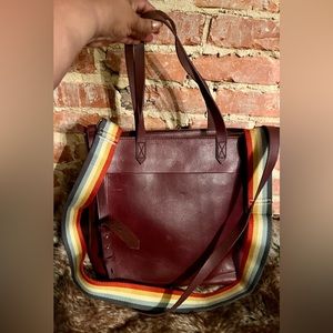 The Zip-Top Medium Transport Tote, wine leather with bonus striped canva…